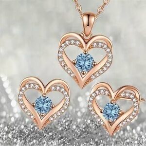 Heart Shaped Blue And White Zircon Pendant And Earrings Set